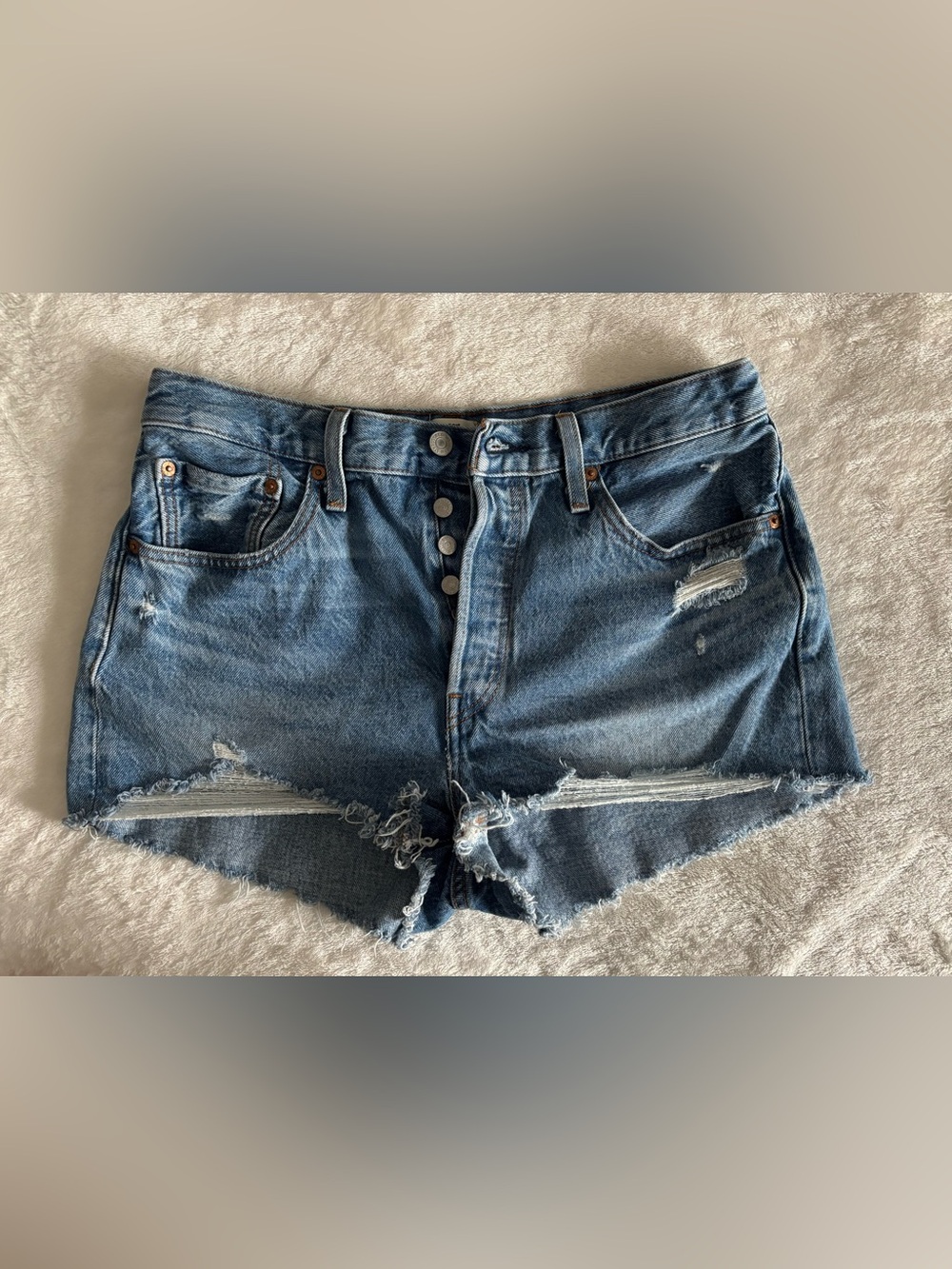 Levi's Distressed Button-Fly Denim Shorts - Blue